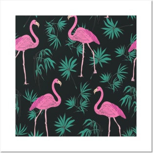 Pink Flamingo Seamless Pattern Posters and Art